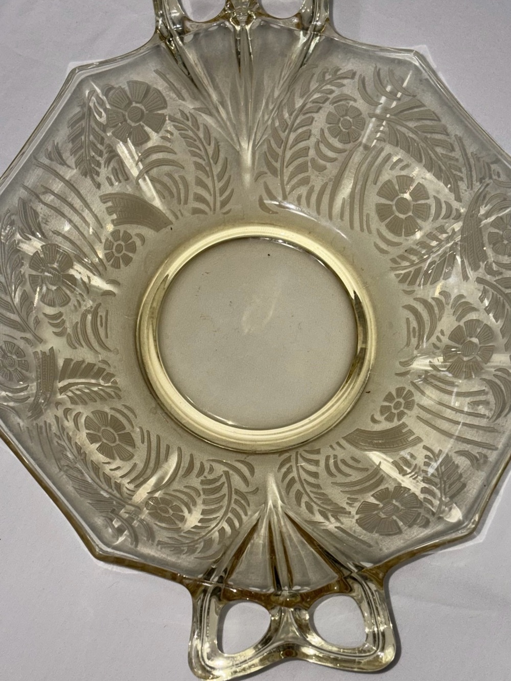 Vintage Amber Etched Serving Bowl circa 1920
